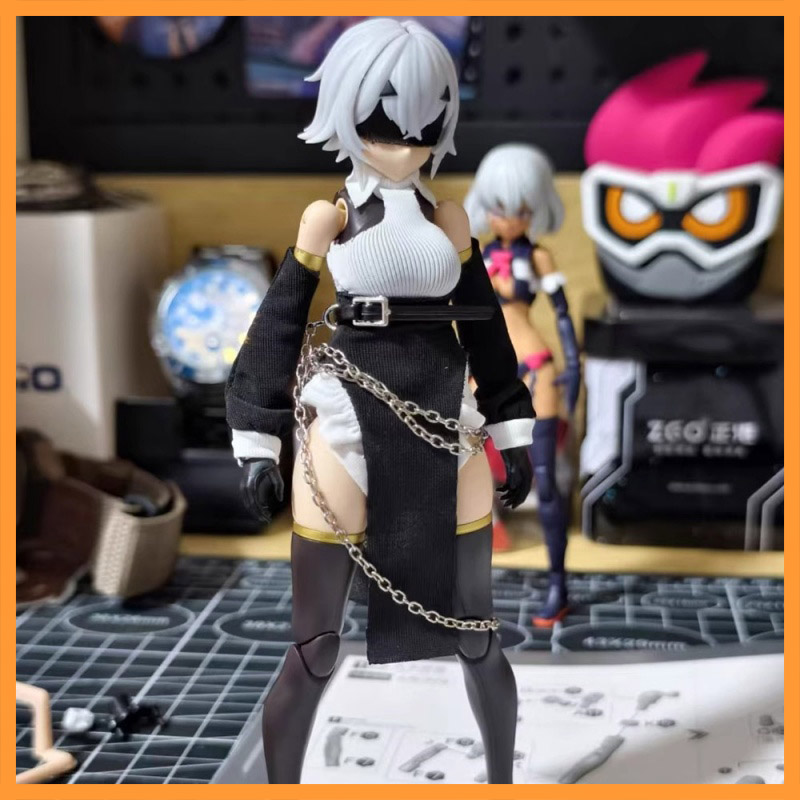 Model Kit For Girls - 1/12 スケール色オフショルダートップ黒ハーフスカートウエストチェーン女性兵士スーツフィット 6 インチ BJD アクションフィギュアモードおもちゃ