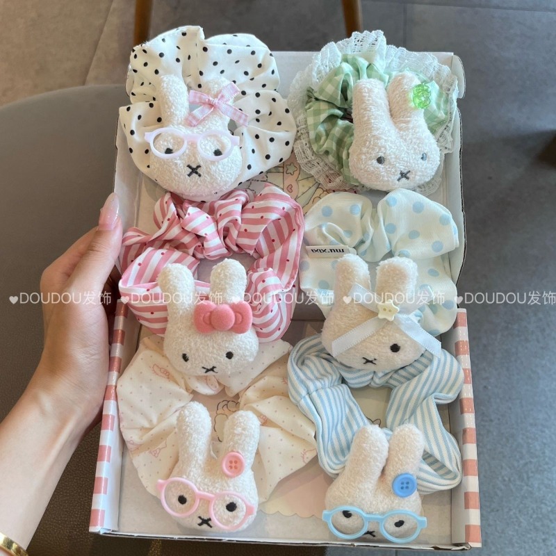 Model Kit For Girls - 新しいミッフィーのかわいいヘアゴム、大腸ヘアバンド、カワイイ漫画キャラクターのウサギ、ハート、ポニーテール固定、女の子用ゴム、お団子ヘアギフト