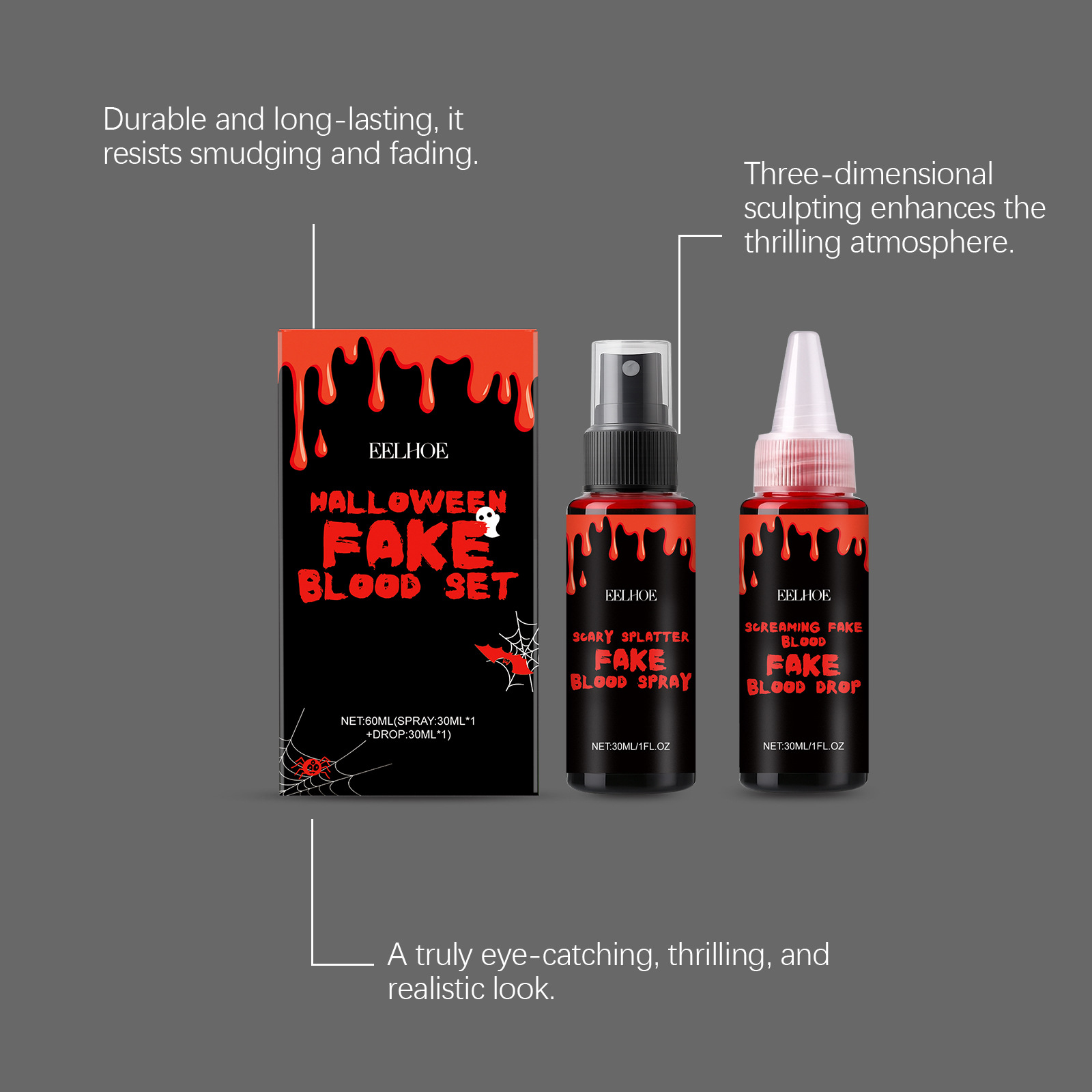 3個のハロウィンフェイクブラッドセット（ドロップ＆スプレー付 - Wash Effect Set のレビューと価格