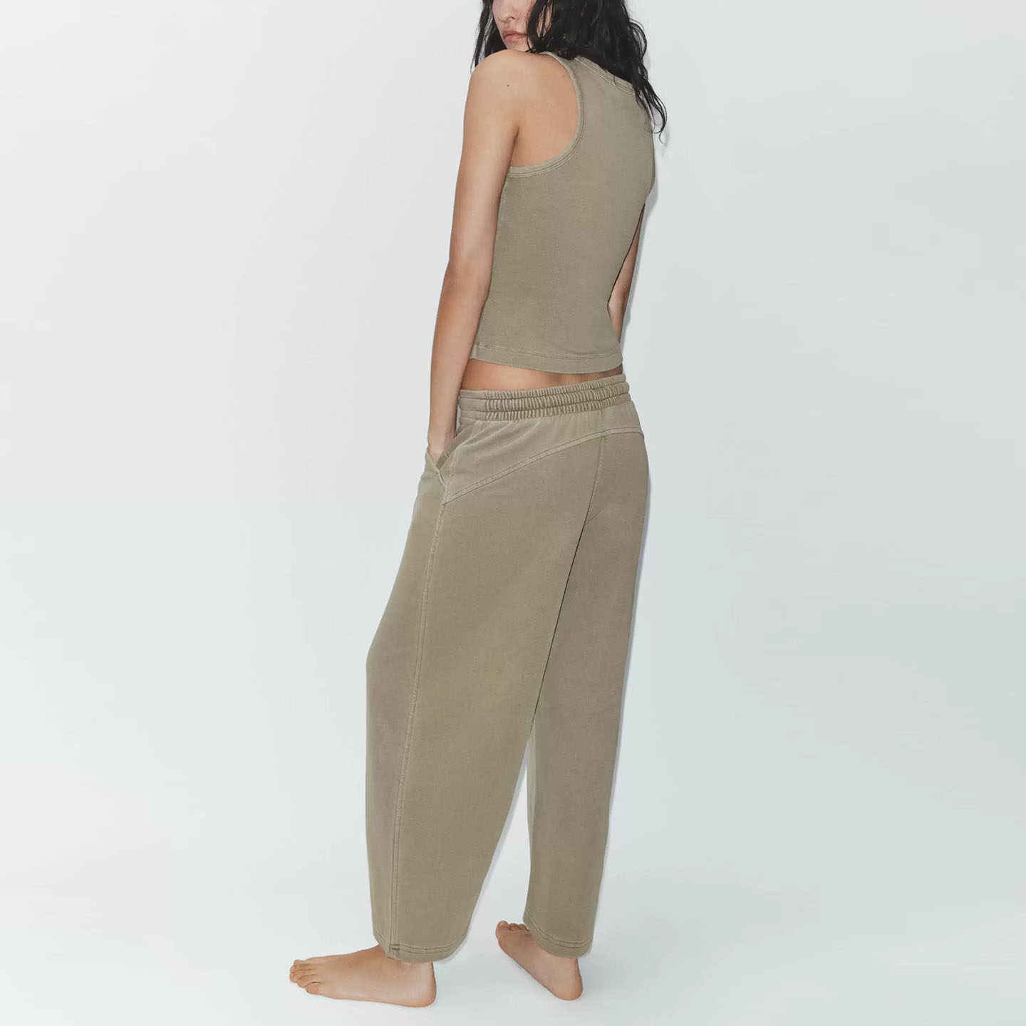 女性のラウンドネックノースリーブウォッシュ加工カントリースタ - Wash Effect Set のレビューと価格